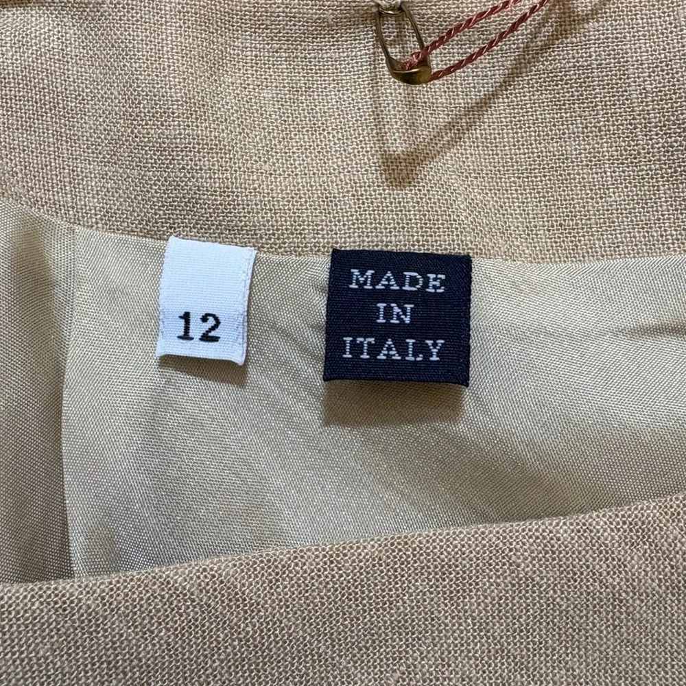 Faconnable Womens 12 Linen Blend A-Line Midi Skirt Beige Made in Italy NWT